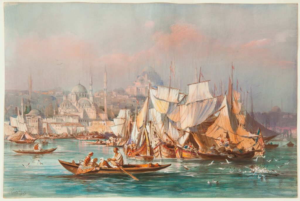 “Constantinople’s Harbour from Koum Kapou”, importante opera del Conte Amadeo Preziosi.