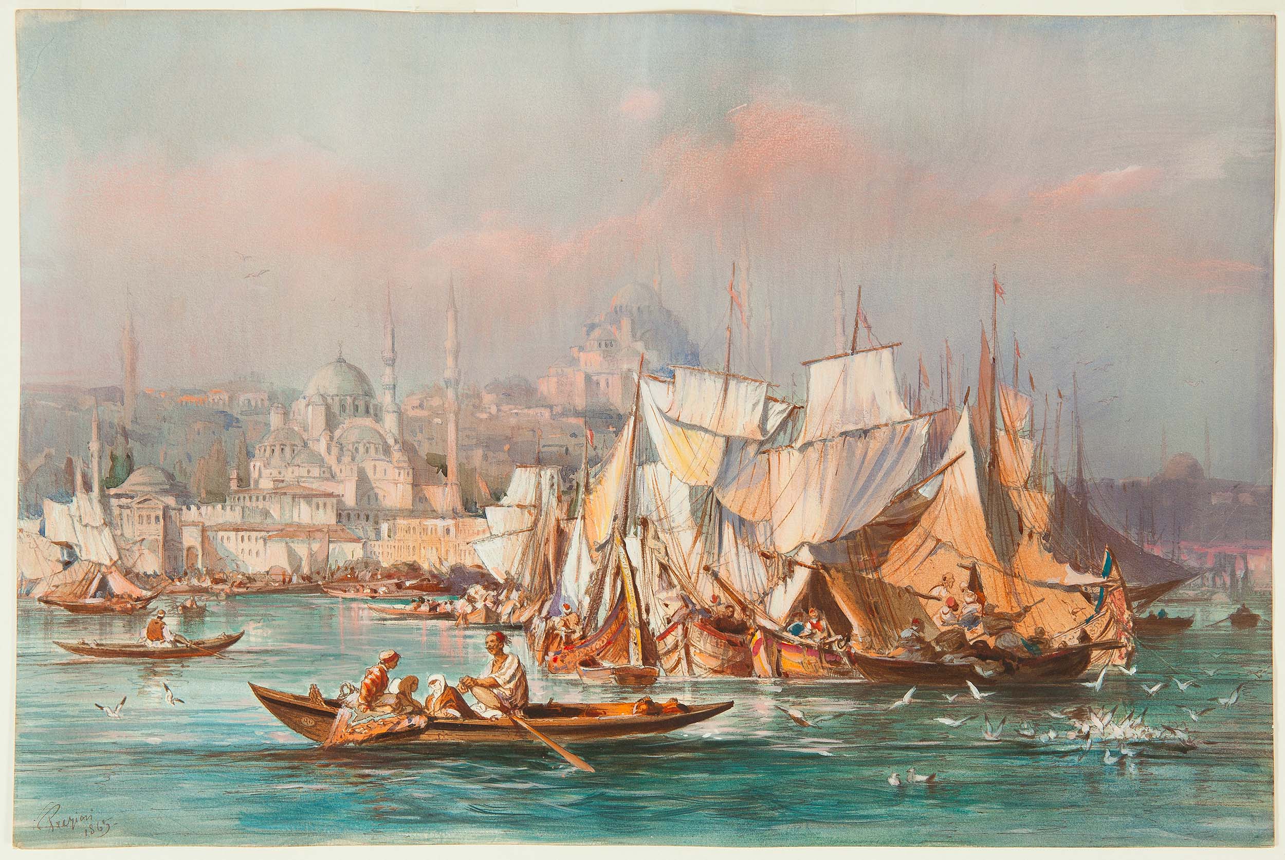 “Constantinople’s Harbour from Koum Kapou”, importante opera del Conte Amadeo Preziosi.