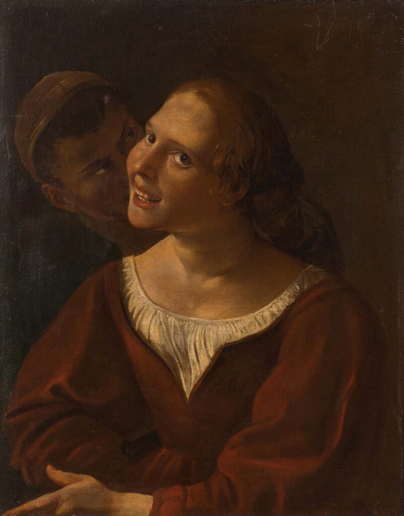 “Il corteggiamento”, olio su tela attribuito a Jan Harmensz Van Bylert.