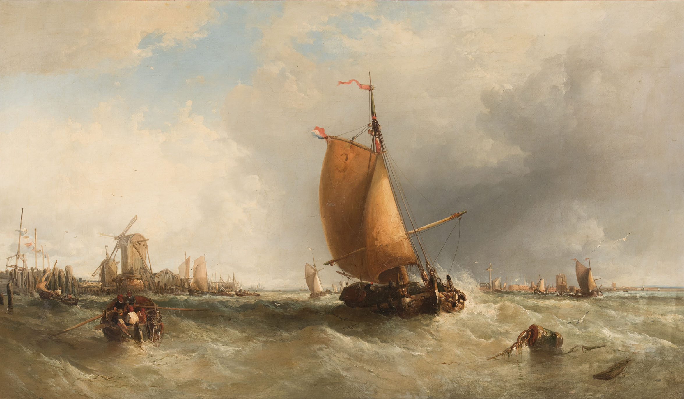 “Marina con pescatori e mare in burrasca”, importante dipinto di James Webb.