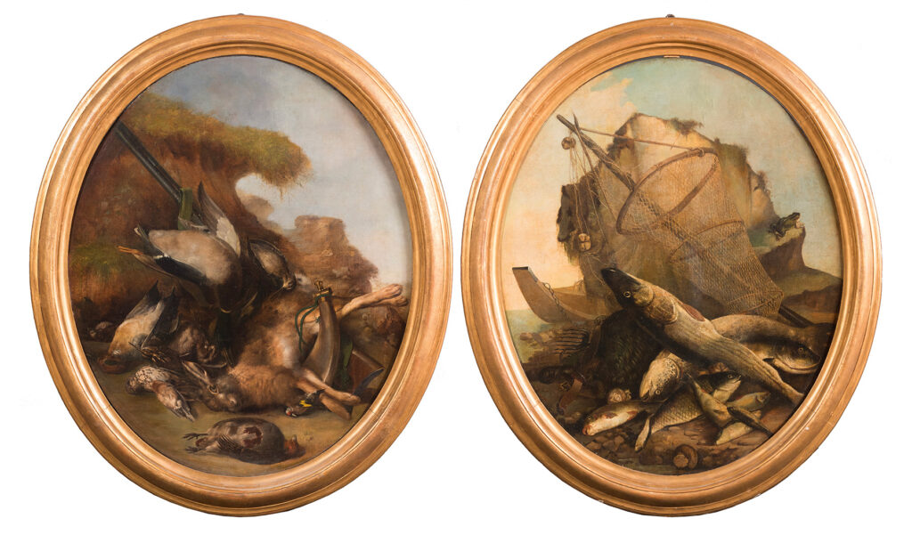 “La caccia” e “La pesca”, attribuiti a Nicola Palizzi, 1857.