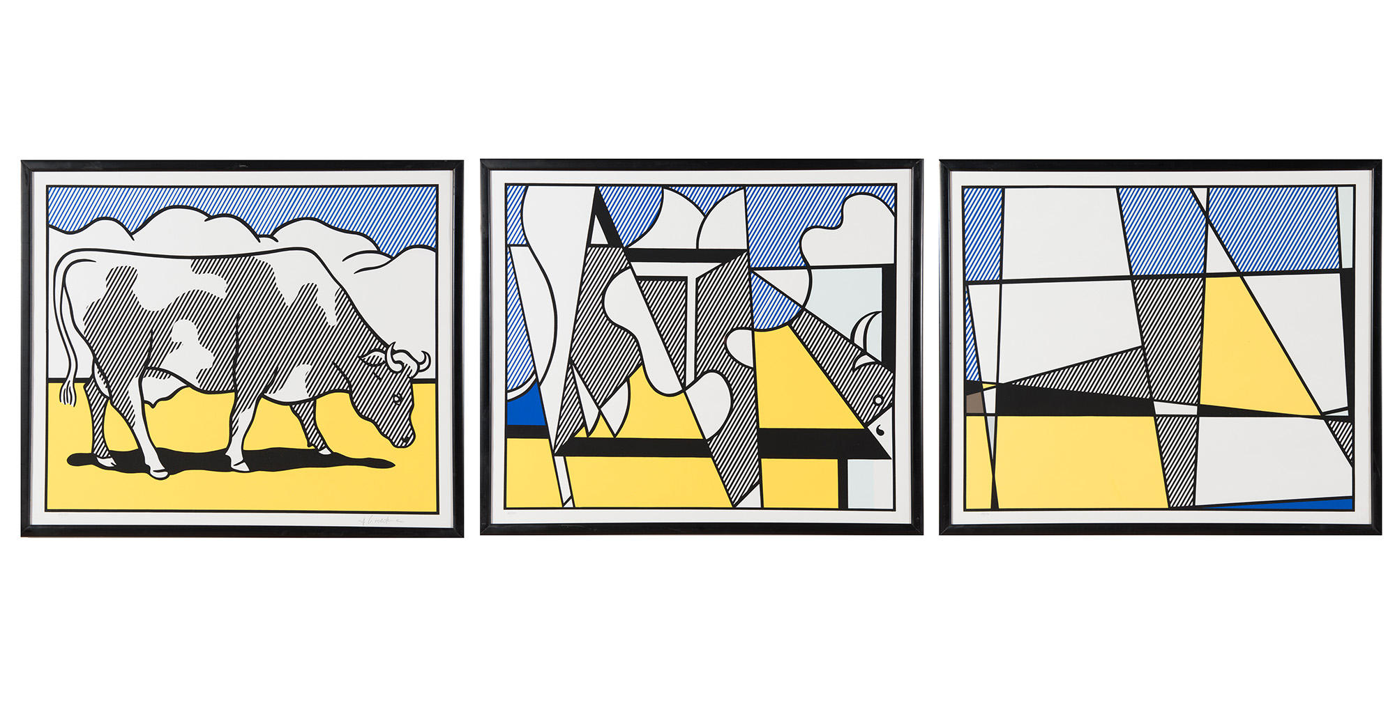 Roy Lichtenstein, “COW TRIPTYCH (COW GOING ABSTRACT)”, 1982.