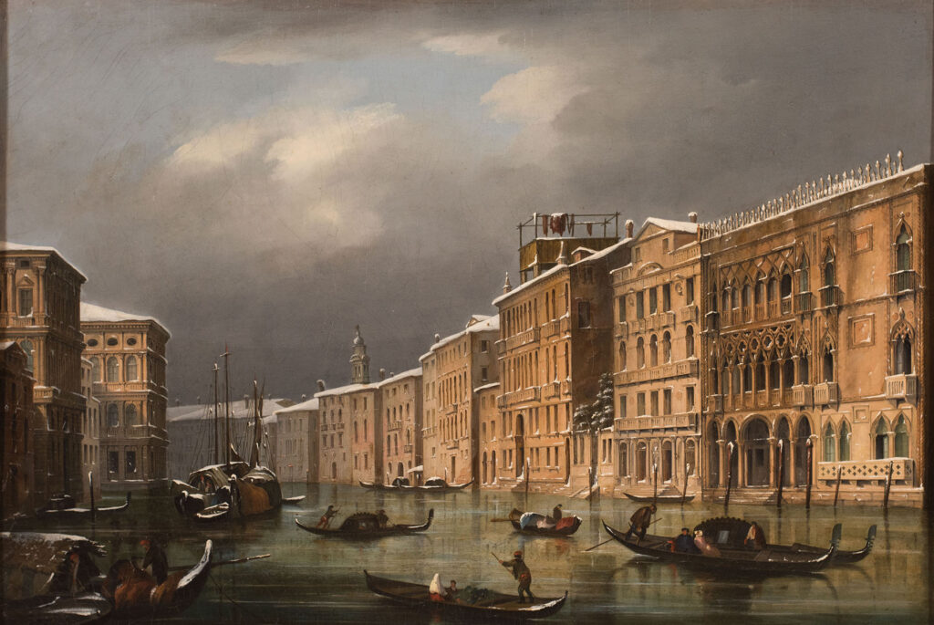 “La neve sul Canal Grande”, olio su cartone di Giuseppe Cannella, 1834.