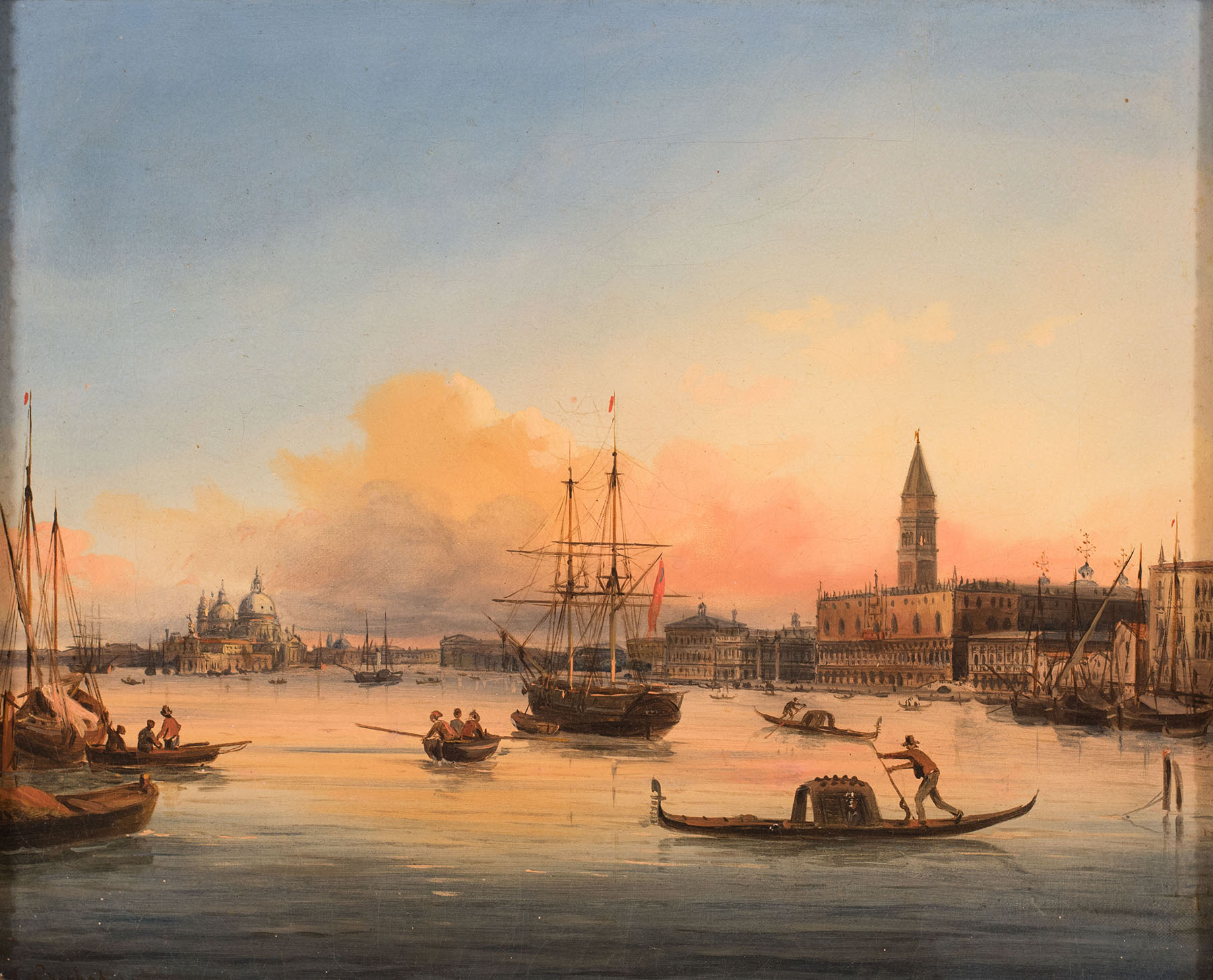 “Venezia al tramonto”, olio su tela di Carlo Grubacs