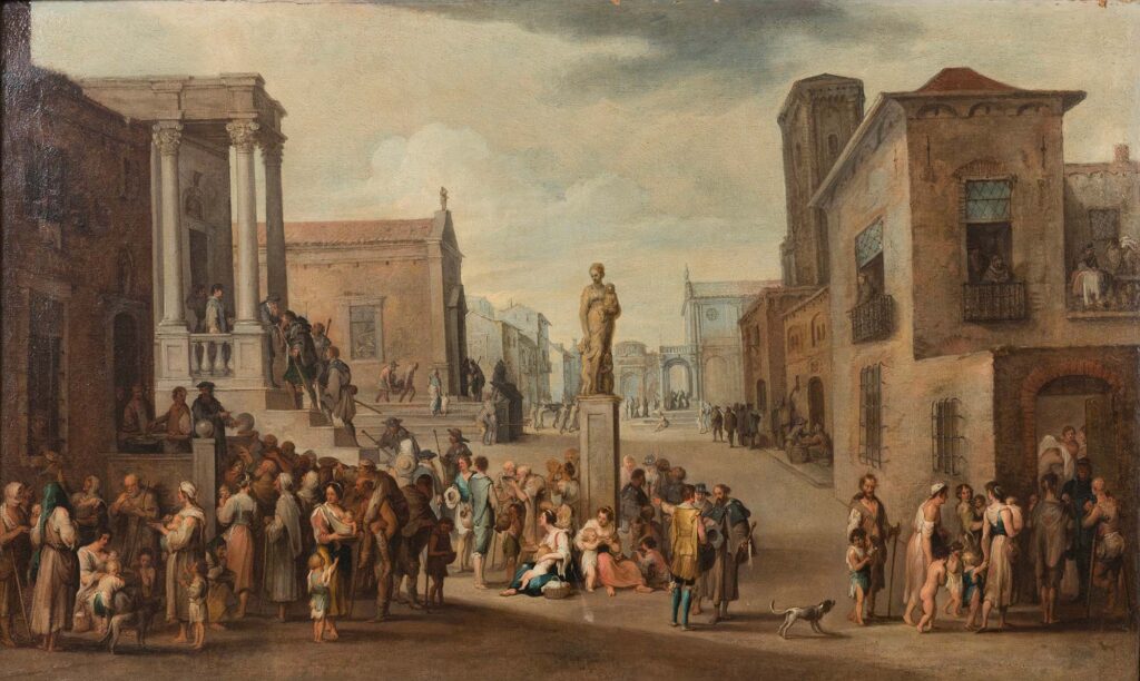 "Le sette opere di misericordia", olio su tela di Cornelis de Wael.