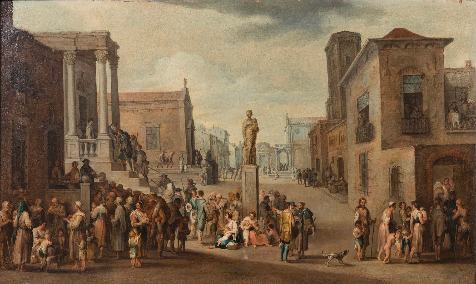 "Le sette opere di misericordia", olio su tela di Cornelis de Wael.