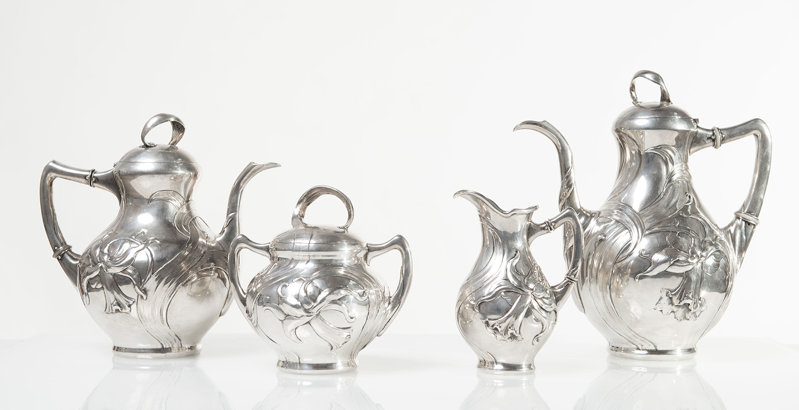 Servizio da tè e caffè in argento, Wolfers Frères, Germania, inizio del XX secolo.