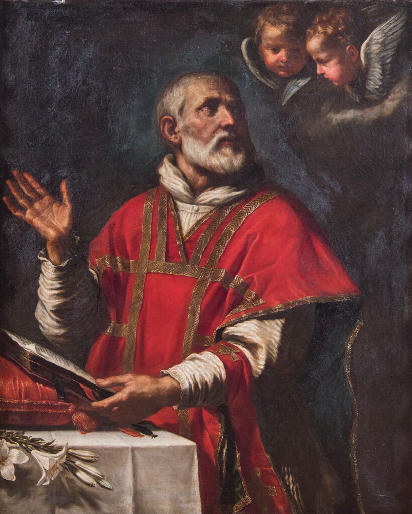 "San Filippo Neri", olio su tela attribuito a Giovanni Francesco Barbieri, detto Guercino e bottega.