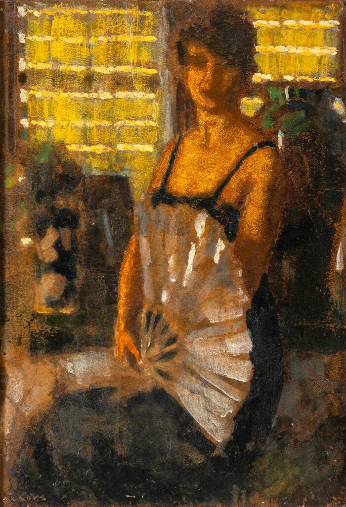 "Forma e ventaglio", olio su cartone di Carlo Corsi, 1918.