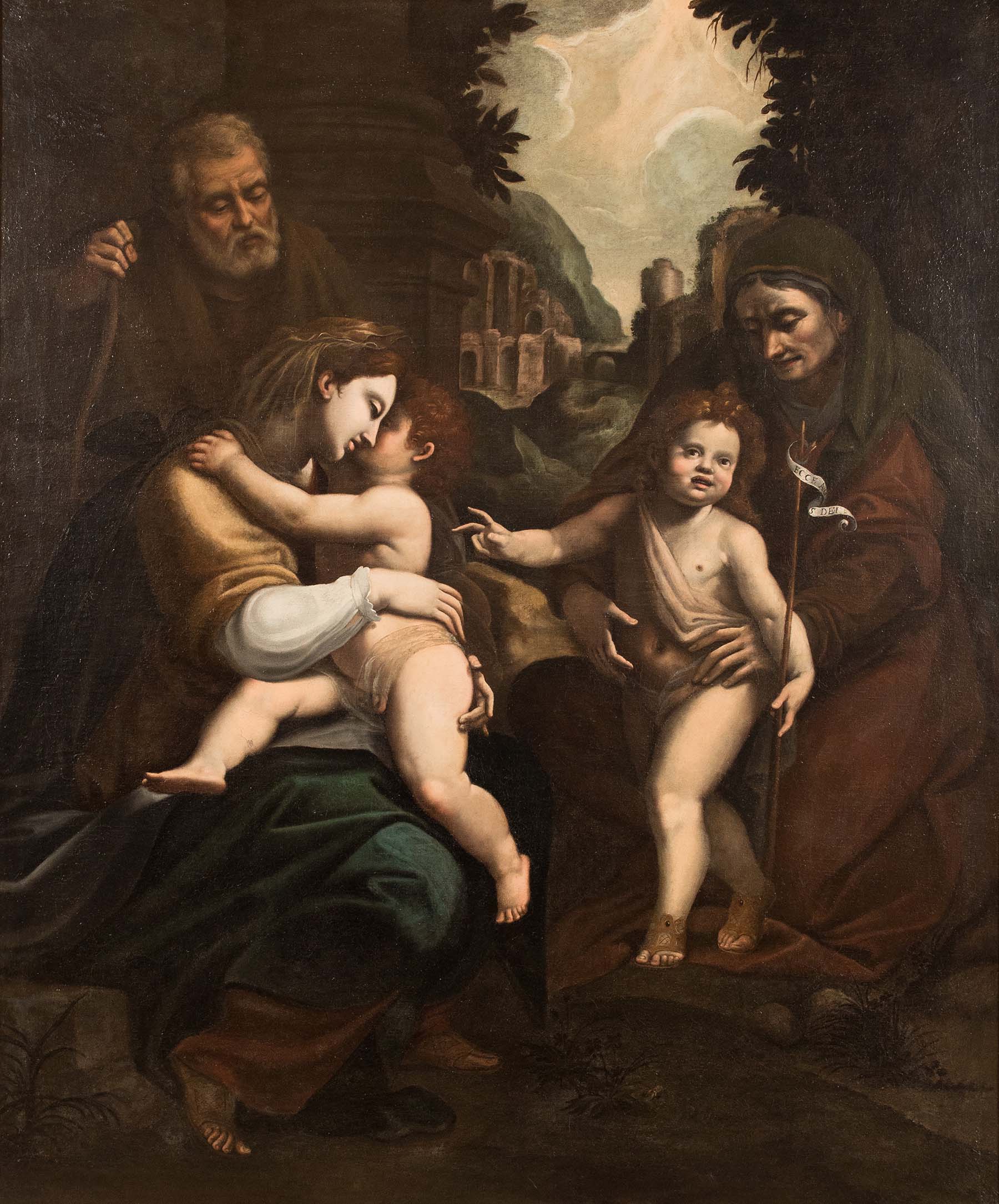Scuola Emiliana del XVIII sec., “Sacra Famiglia con Sant’Anna e San Giovannino”.