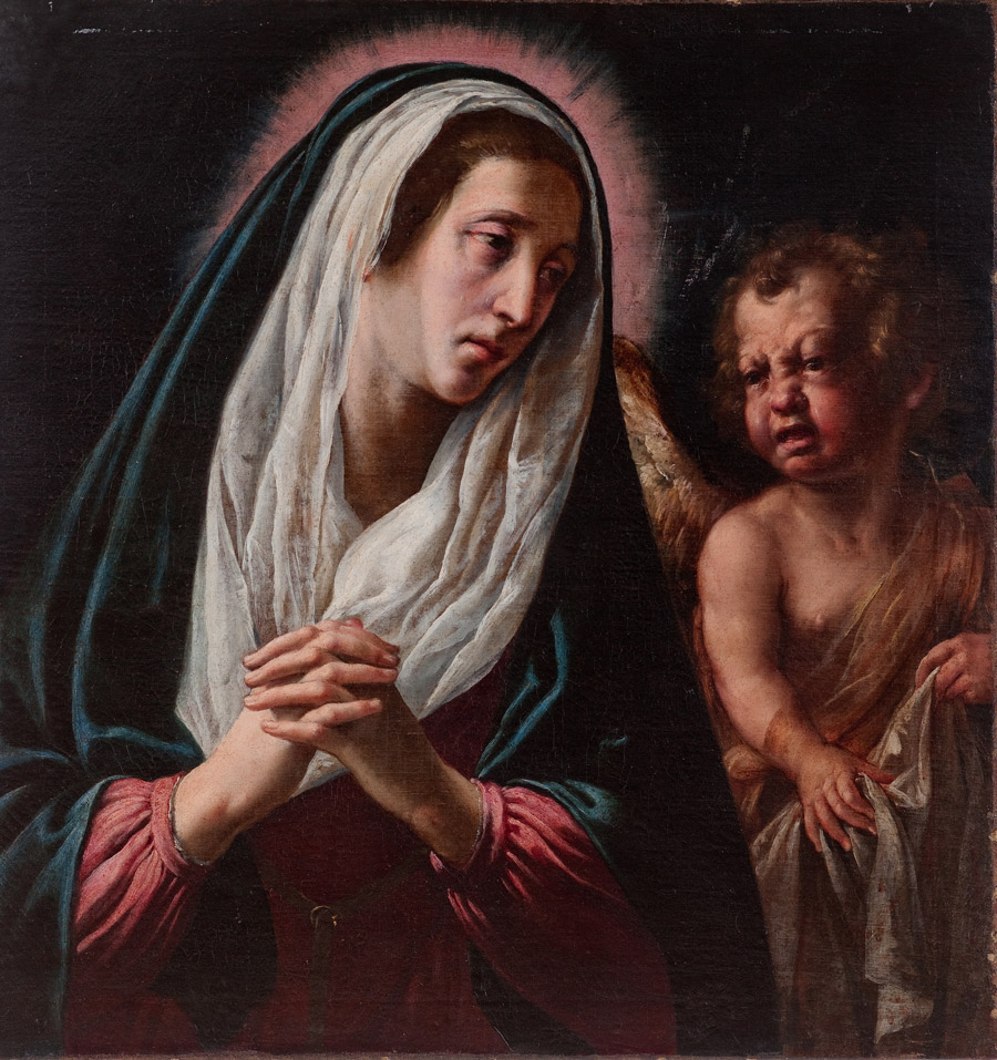 “Santa con angelo”, olio su tela realizzato da un pittore Italiano del XVII sec.