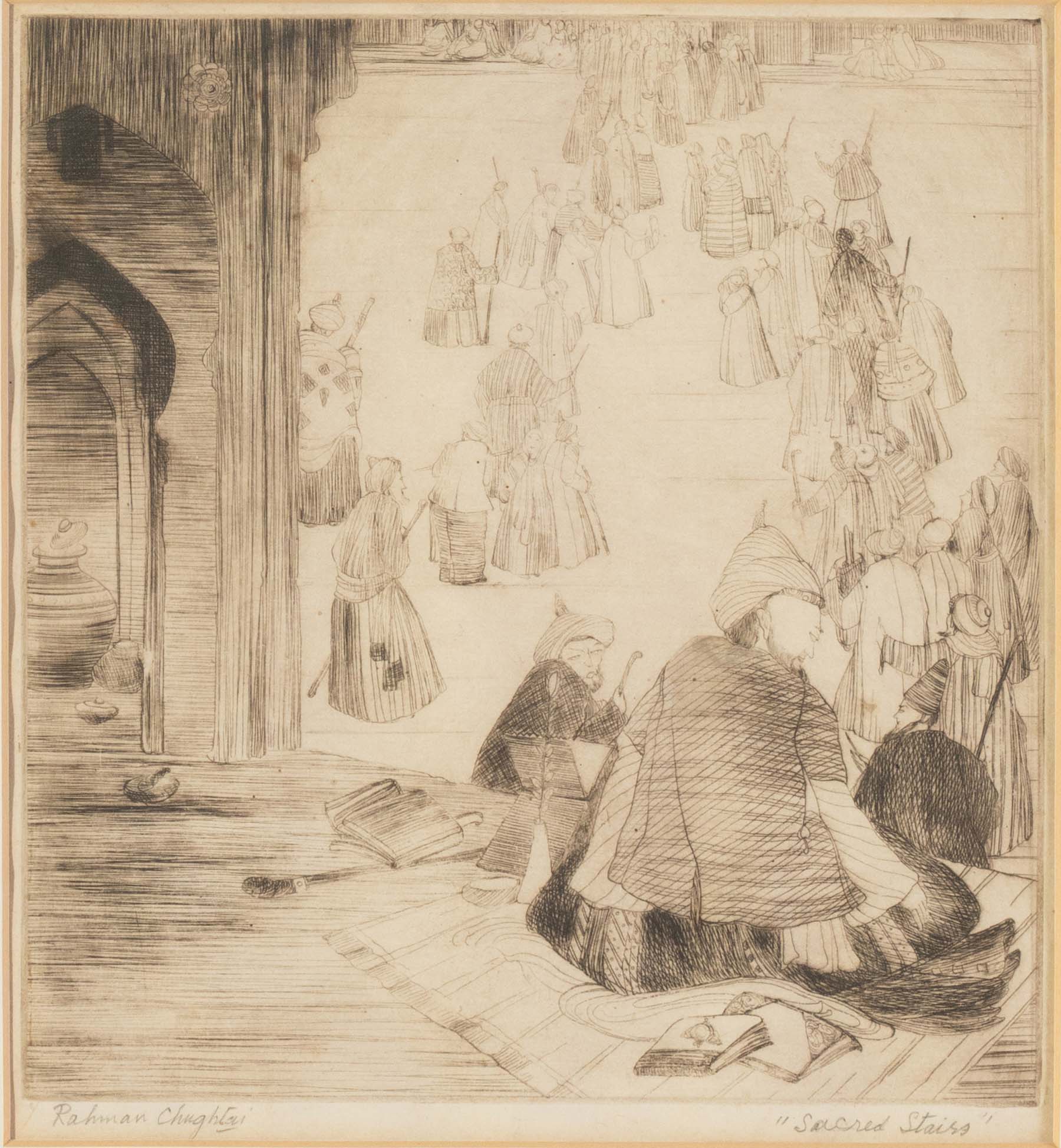Abdur Rahman Chughtai Scalinata sacra acquaforte su carta