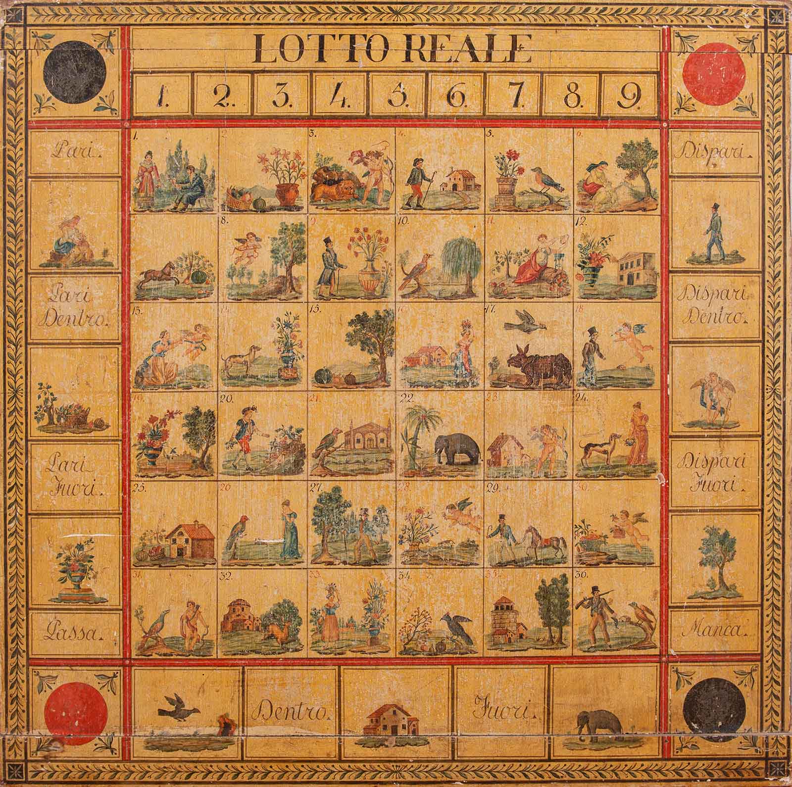 Gioco da tavolo “Biribisso”, gioco del Lotto Reale, Campania, XIX secolo.