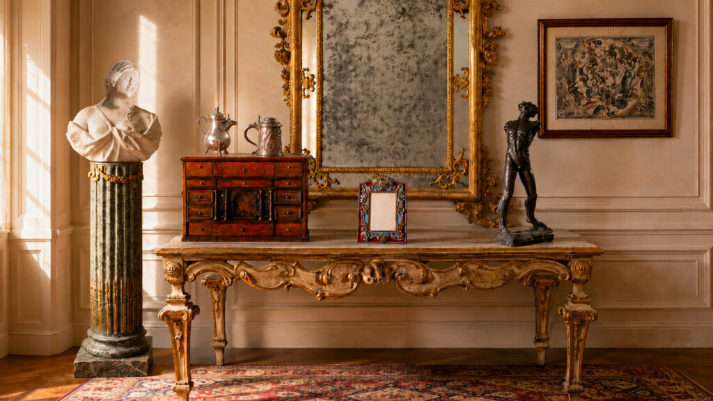 Asta 95 Wunderkammer Gregory's Casa d'Aste con specchiera monumentale, stipo monetiere, busto in marmo e oggetti da collezione
