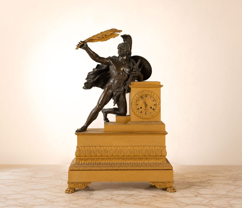 Large Gilt and Patinated Bronze Table Clock