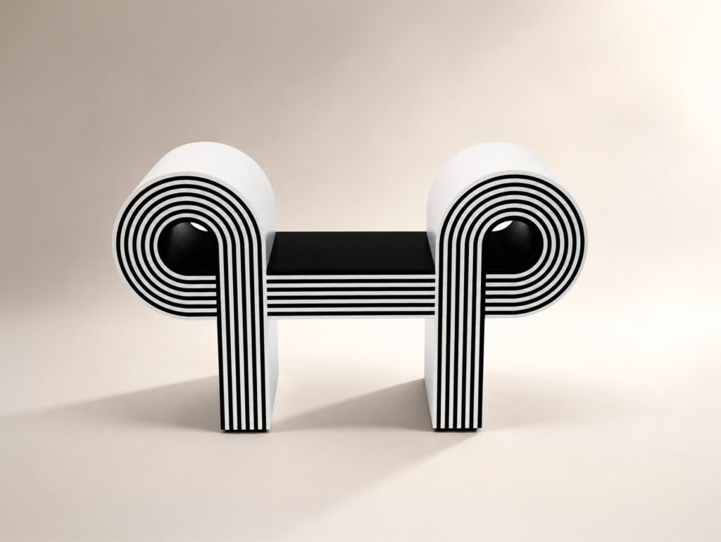 Marcello Morandini, seduta "Posseduta" in legno laccato bianco e nero, edizione limitata, 2010.
