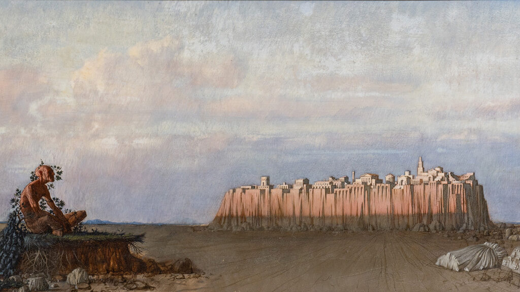Romano Parmeggiani, "La città degli immortali", 1971. Opera protagonista dell'asta di Arte Moderna e Contemporanea di Gregory's Casa d'Aste Bologna.