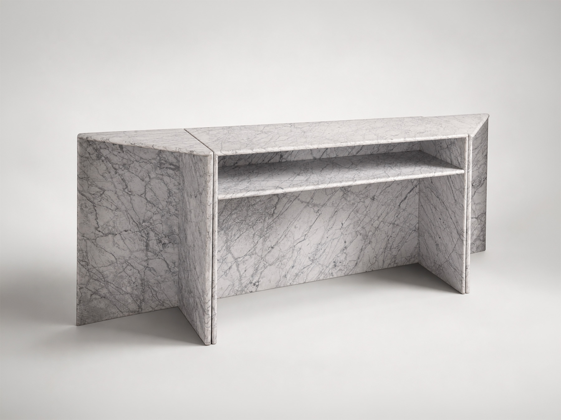 Up & Up, Console in marmo di Carrara, Produzione Italiana, Anni ‘70.