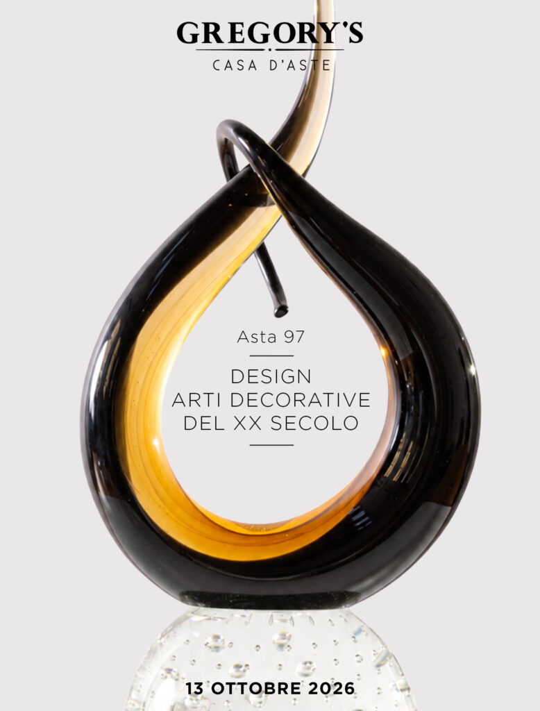 Copertina dell’Asta 97 di Design e Arti Decorative del XX secolo di Gregory's Casa d'Aste Bologna con vetro di Murano